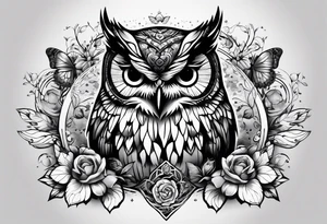 Owl and butterflies tattoo idea