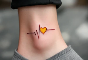 An EKG line in dark red merging into a vivid yellow heart, symbolizing passion and warmth. tattoo idea