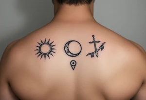 Simple line art tattoo that incorporates Capricorn (Sun), Gemini (moon), and Sagittarius (rising) signs— no shading— beginner friendly tattoo idea
