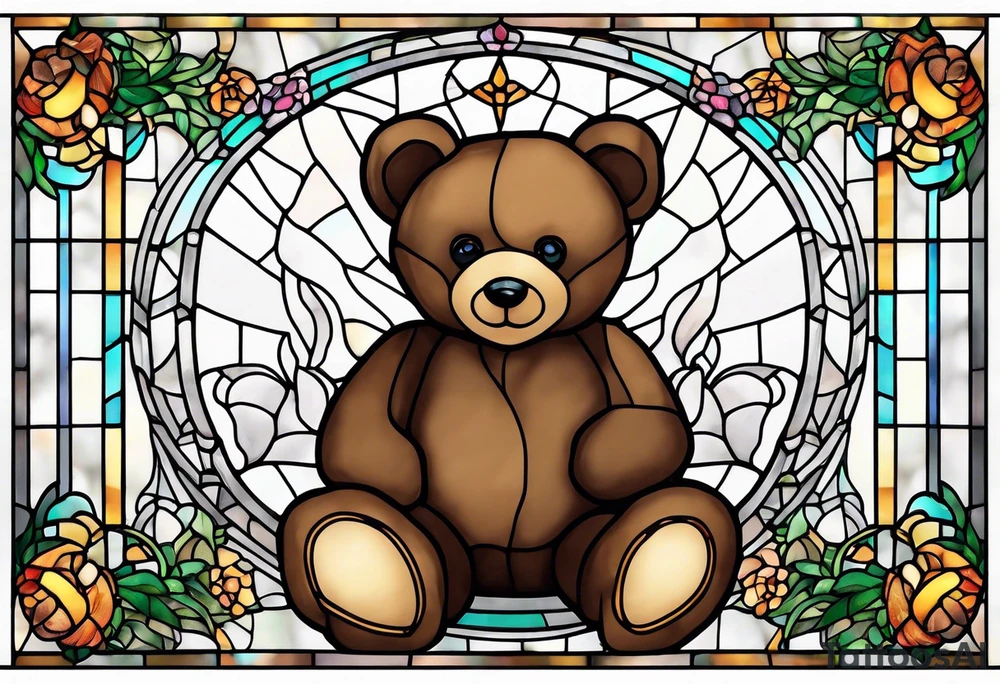 Teddy bear stained glass tattoo idea