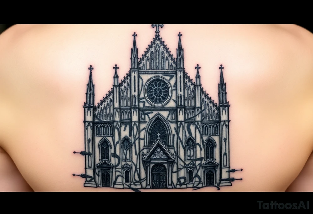 Milan Cathedral damaged and covered in graffiti, large tattoo tattoo idea