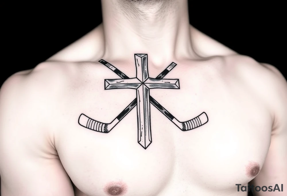 Cross made with hockey sticks tattoo idea