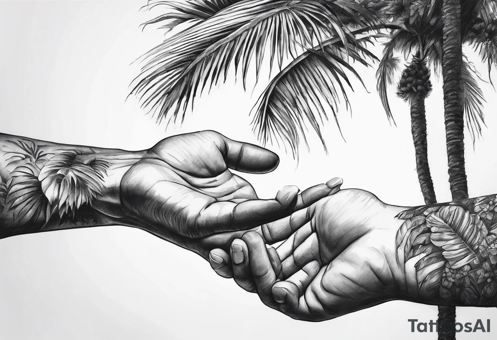 palm tree but switch leaves with hands tattoo idea