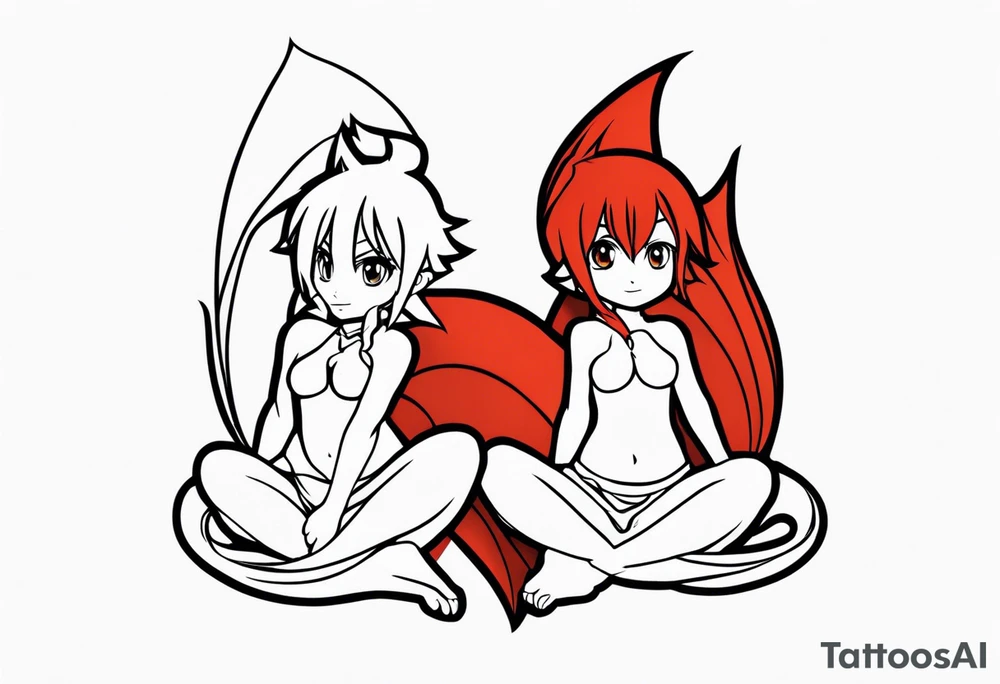 A fairy with a tail inspired by the logo of the anime show called Fairy Tail in a fetal position leaning in tattoo idea