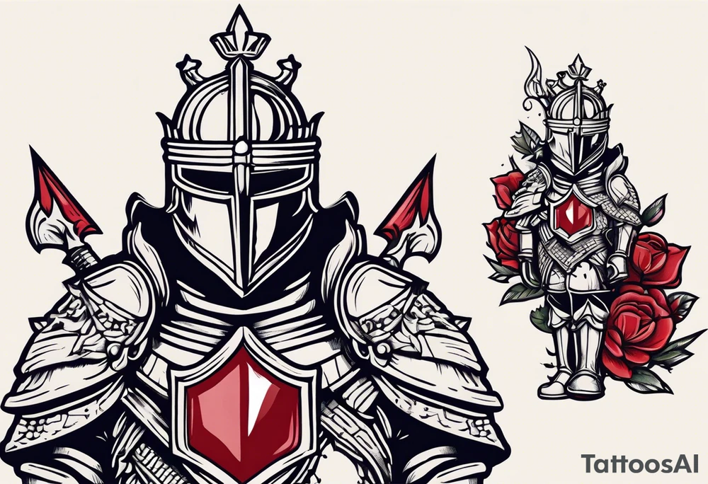 knight in armor traditonal vintage tattoo crown rubies tattoo idea