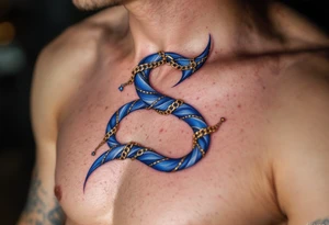 A royal blue "S" wrapped in a delicate gold chain, giving a luxurious feel. tattoo idea