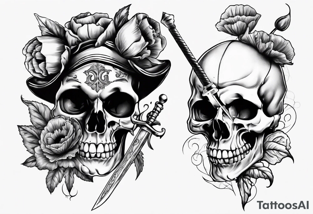 Skull Jester holding sword and poppy tattoo idea