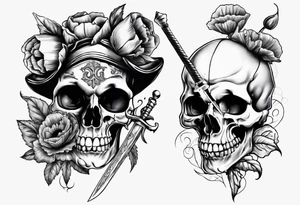Skull Jester holding sword and poppy tattoo idea