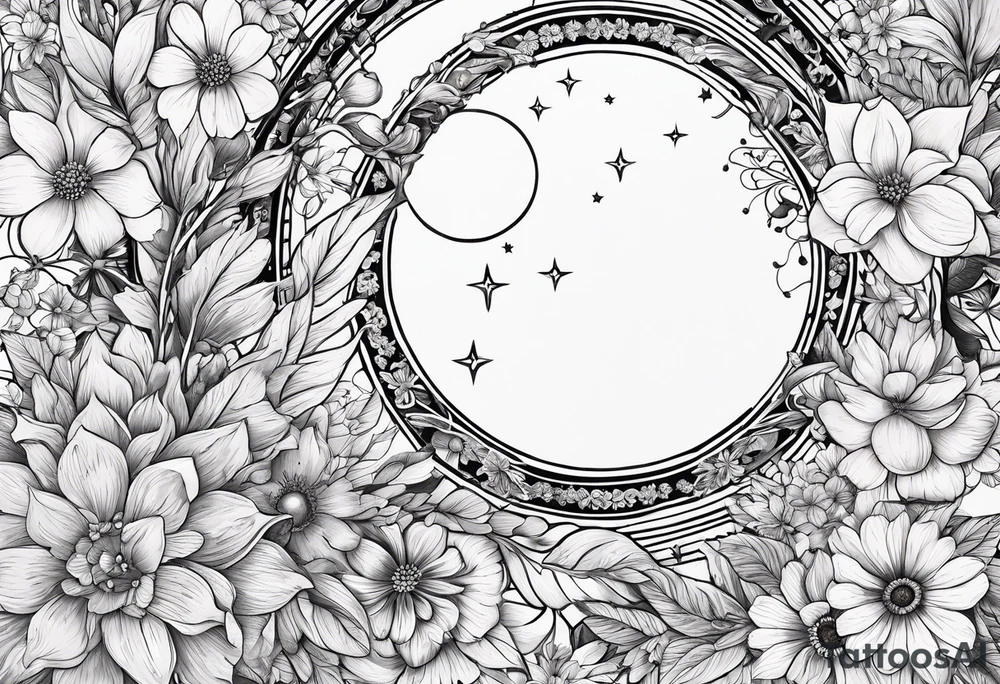 Waxing crescent moon made out of flowers tattoo idea