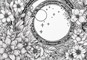 Waxing crescent moon made out of flowers tattoo idea