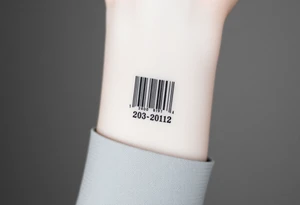 minimalist barcode with the couple’s wedding date (22 - 03 - 2012) hidden in the numbers under barcode tattoo idea