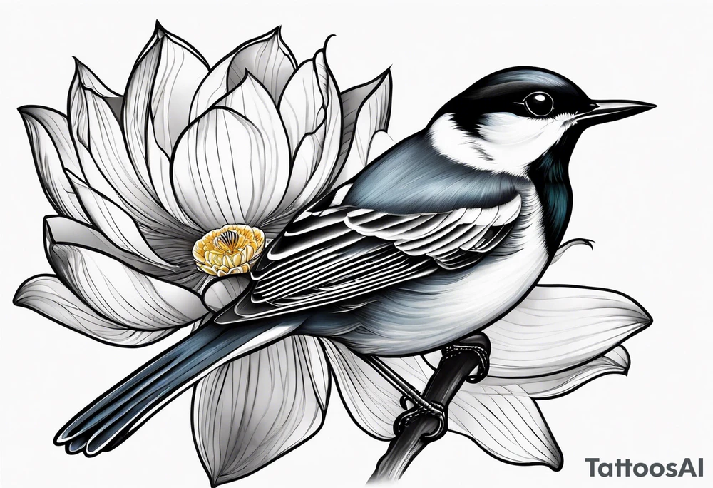 wagtail and lotus tattoo idea