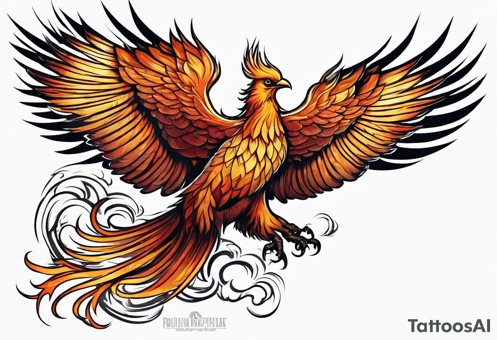 phoenix flying out of a stone alter tattoo idea