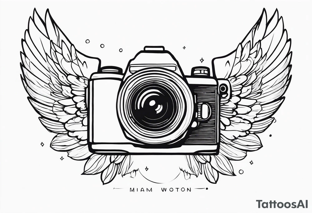 Camera at angle with angel wings tattoo idea