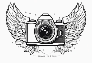 Camera at angle with angel wings tattoo idea