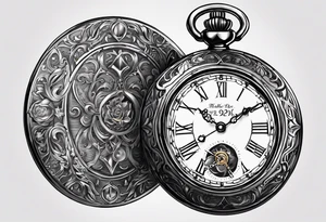 Pocket watch with chain and dates 28/08/1960-25/03/2024 written in it tattoo idea