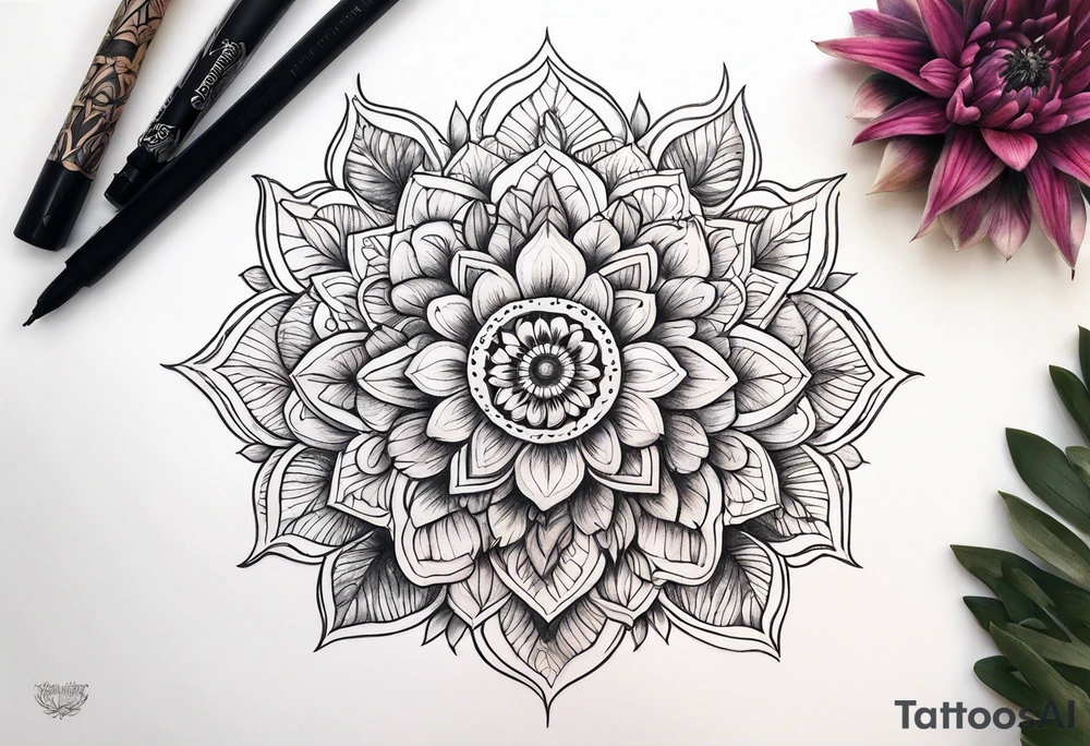 Mandala, botanical, flowers, negative space tattoo idea
