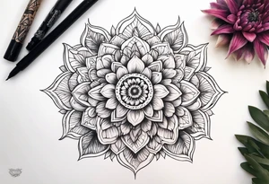 Mandala, botanical, flowers, negative space tattoo idea