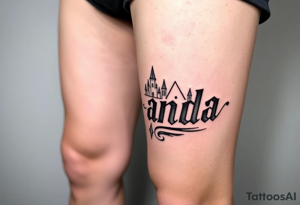 Name Amanda with Harry Potter theme tattoo idea