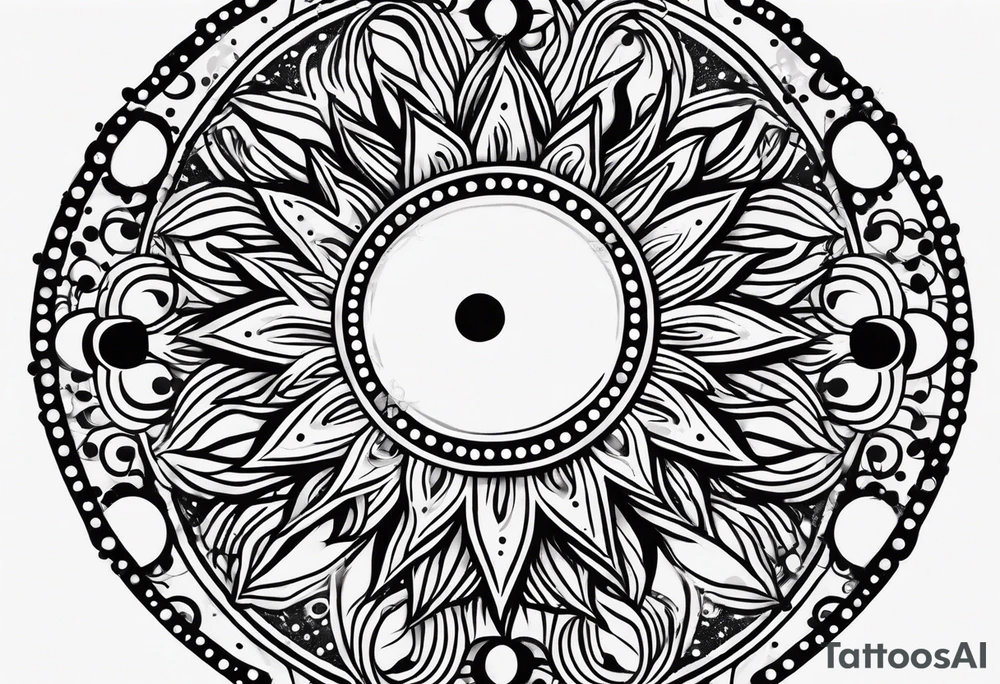 simple sun made of black dots and circles tattoo idea