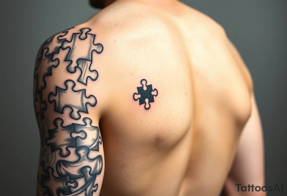 Left full arm sleeve with autism puzzle pieces with color tattoo idea