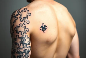 Left full arm sleeve with autism puzzle pieces with color tattoo idea