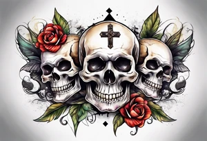 feminine skull and cross bones with two buns tattoo idea