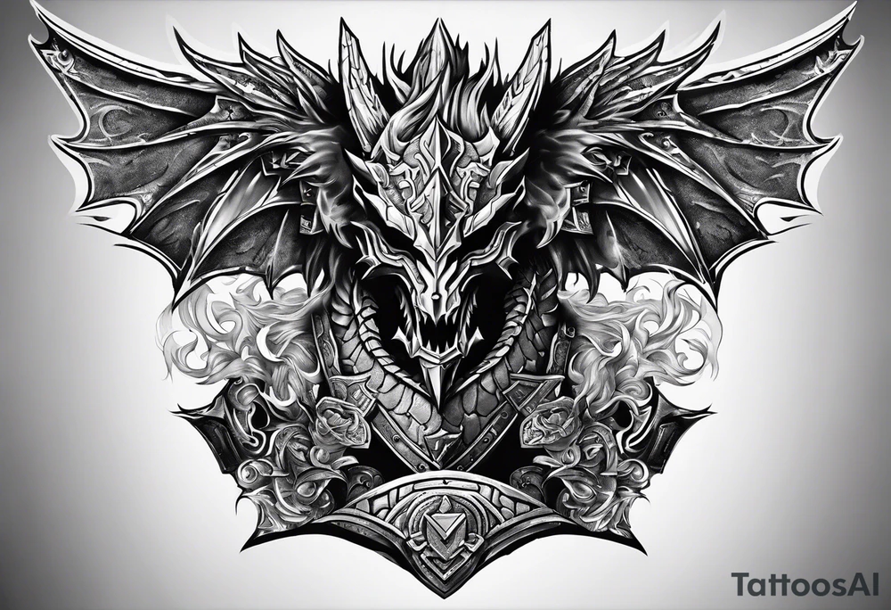 Valhalla sword shield dragon head axe armour tattoo idea