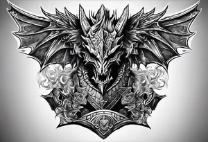 Valhalla sword shield dragon head axe armour tattoo idea