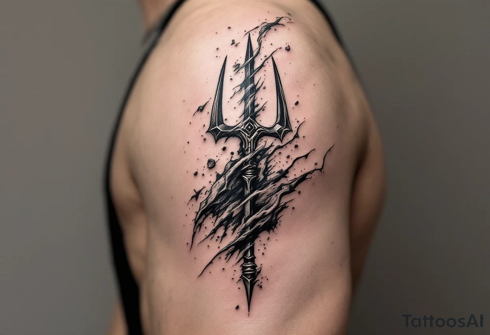 trident ripping thru skin tattoo idea