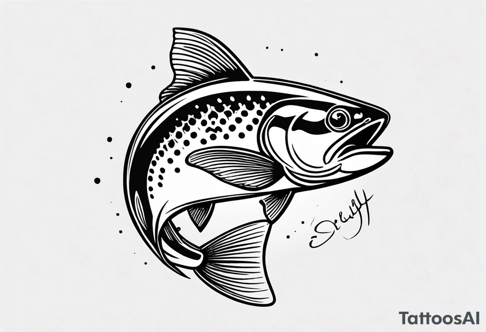 "A small tattoo featuring a lovestruck trout as the main theme, drawn without lines, using only color combinations." tattoo idea
