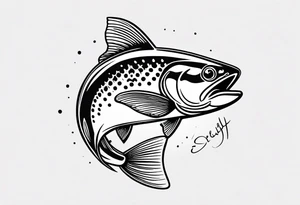"A small tattoo featuring a lovestruck trout as the main theme, drawn without lines, using only color combinations." tattoo idea