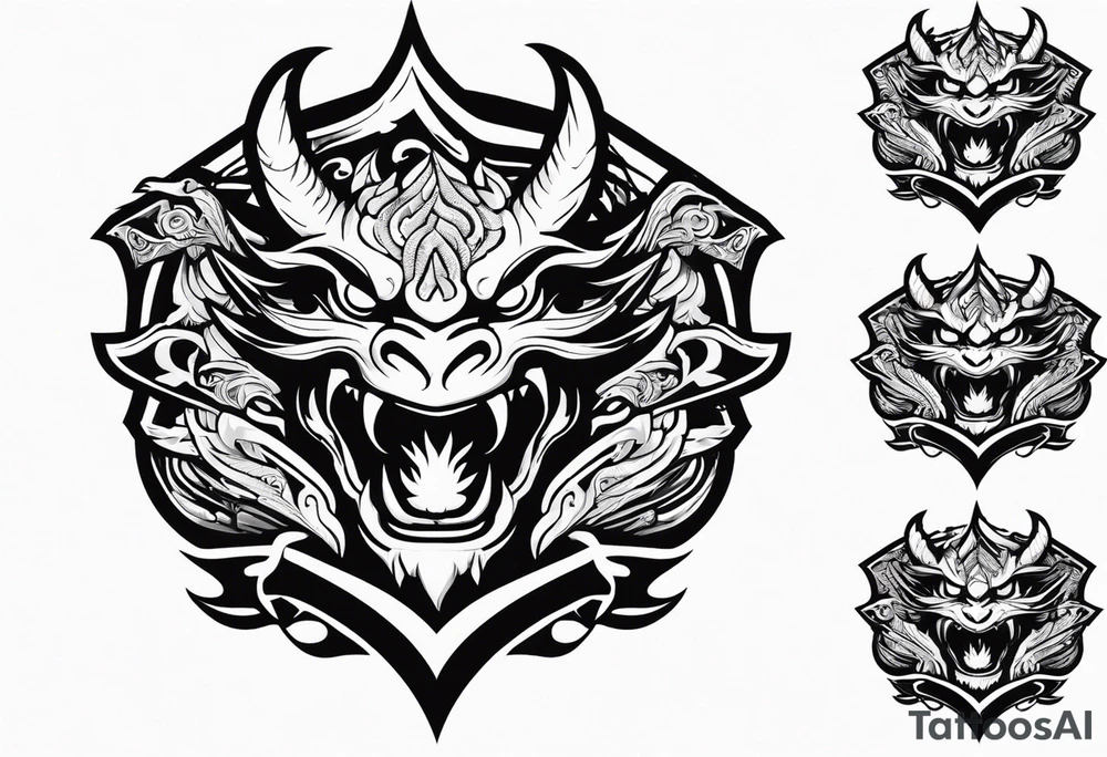 Valhalla sword shield dragon head fire tattoo idea