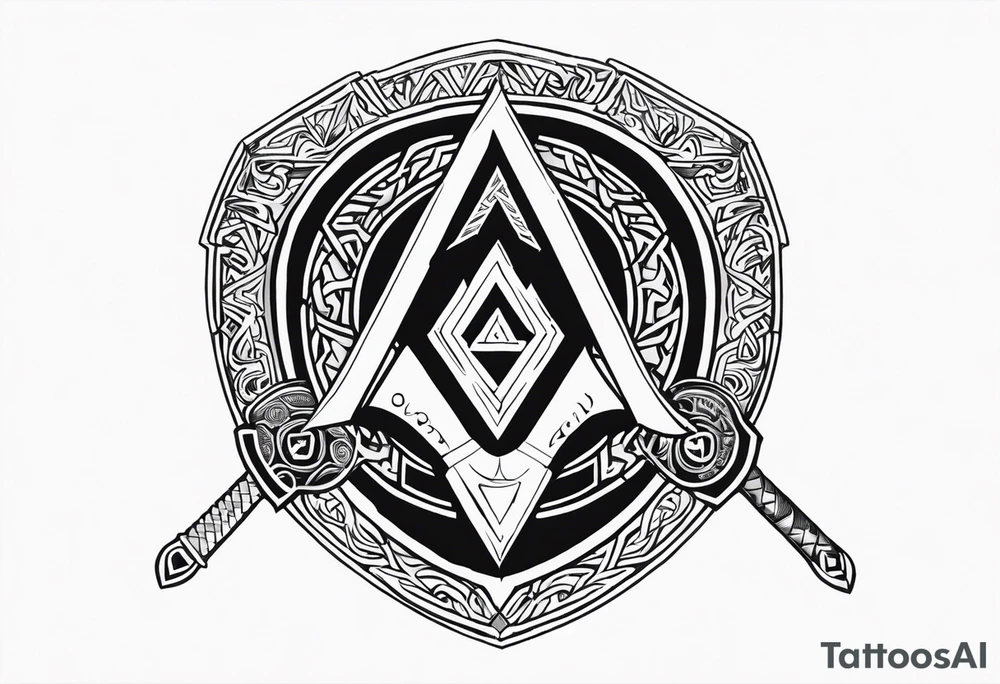 Valhalla shield sword axe Valknut tattoo idea