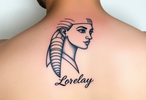 Créame un diseño en miniatura para el bíceps de un personaje principal chica 
de la cultura de egipcia con el nombre de lorelay escrito por debajo del diseño tattoo idea