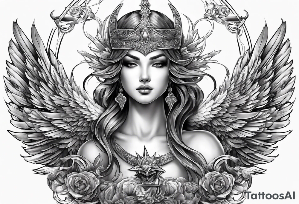 Arc angel with twin swords tattoo idea