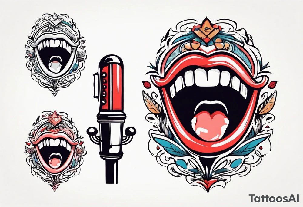 traditional vintage tattoo of mouth singing in microphone simple tattoo idea