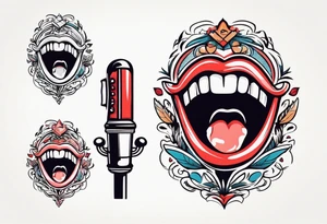 traditional vintage tattoo of mouth singing in microphone simple tattoo idea