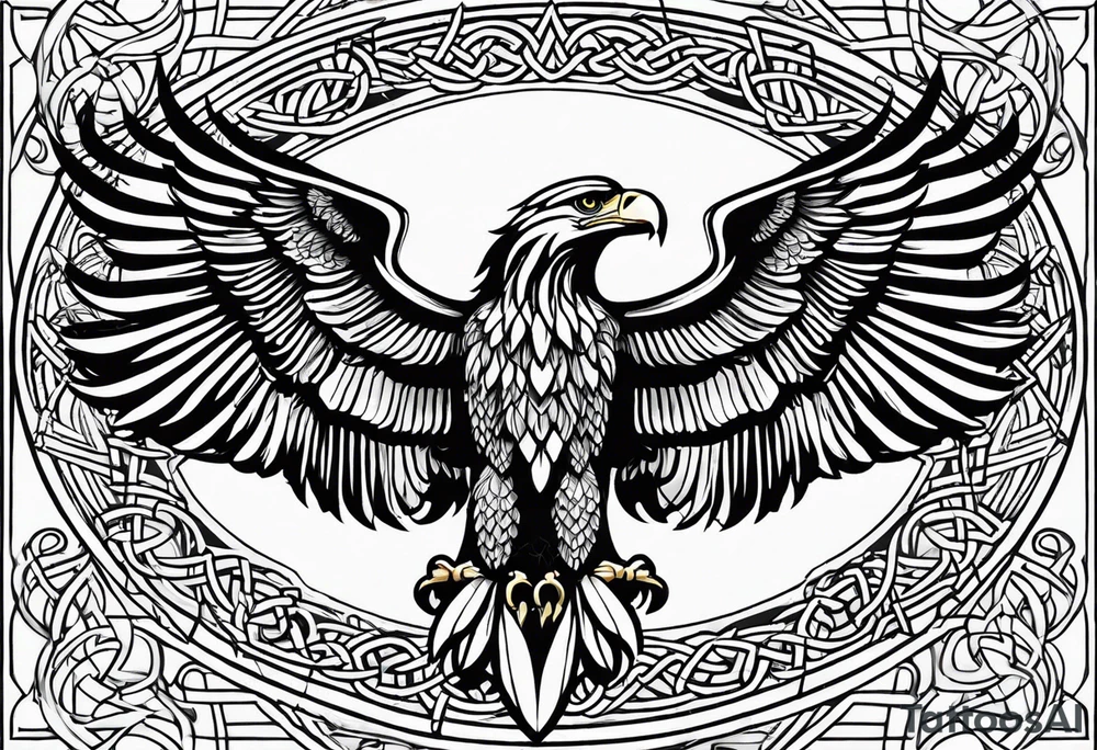 Simple celtic Eagle with wings spread upwards linework tattoo idea Simple celtic Eagle with wings spread upwards linework tattoo idea
