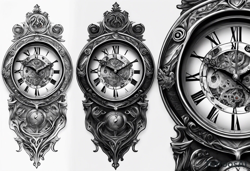 Extremely hyper realistic clock being broken and wrapped around tattoo idea Extremely hyper realistic clock being broken and wrapped around tattoo idea