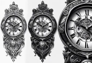 Extremely hyper realistic clock being broken and wrapped around tattoo idea