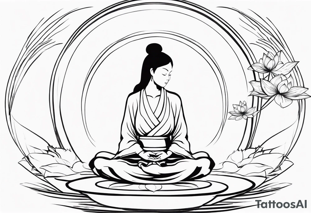 Lotus sitting position,meditating pose, silhuette, wuxia tattoo idea