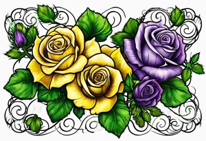 Yellow rose, purple thistle, and green shamrock with lettering KND tattoo idea