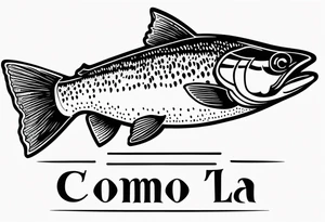 A small tattoo with a shaded trout and text that says, 'Como la trucha...' drawn with fine lines." tattoo idea