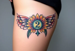 sunflower, wings, or halo with a 2 of clubs tattoo idea