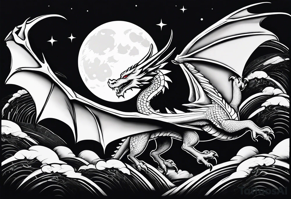 Dragon flying to the moon minimalism tattoo idea Dragon flying to the moon minimalism tattoo idea