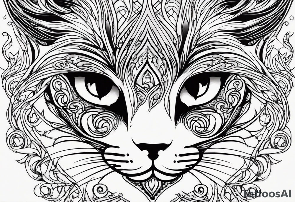 Cat eye in the middle of swirls tattoo idea