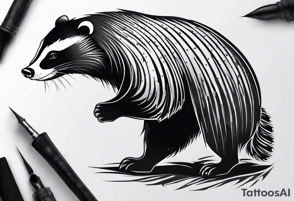 Draw me badger with aggressive full body show, killer face with cute smile, very long nails and he attacks like a Turkish gladiator to enemy and also he has very deadly looking. The only weapon is his braveness he fights with his nails. tattoo idea