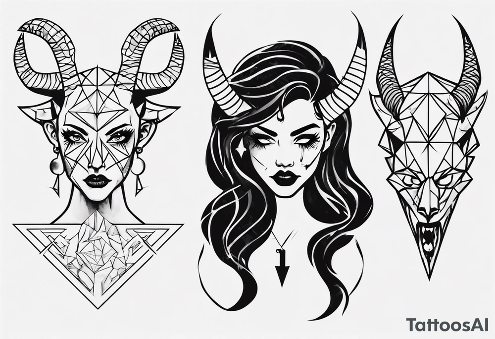 female dancing with devil horns tattoo idea