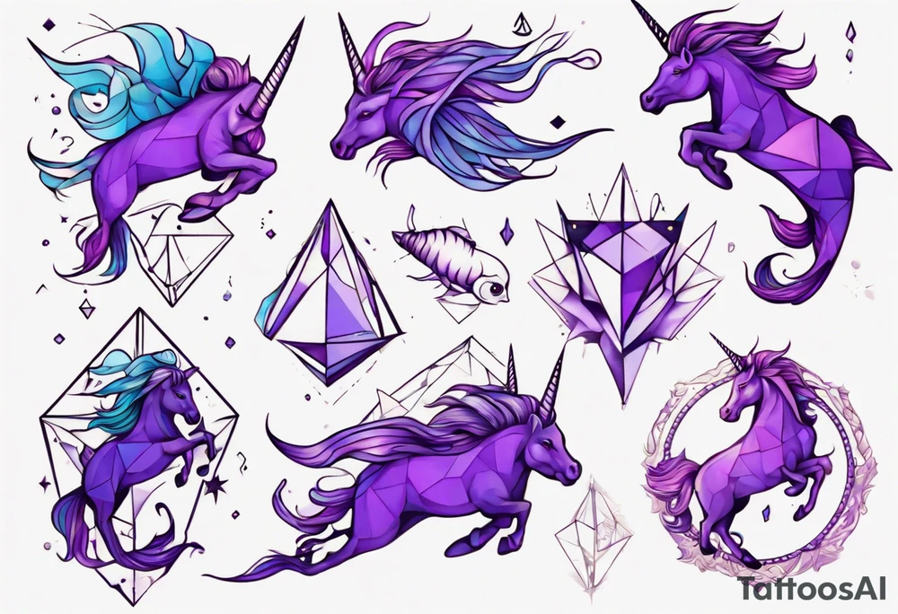 Purple fish riding a unicorn tattoo idea